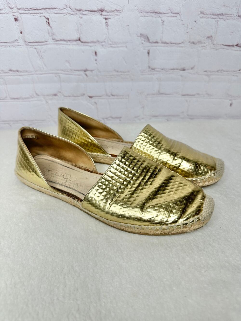 Jimmy Choo Gold Espadrille D'orsay Flats Womens Size 39.5 or US 9.5